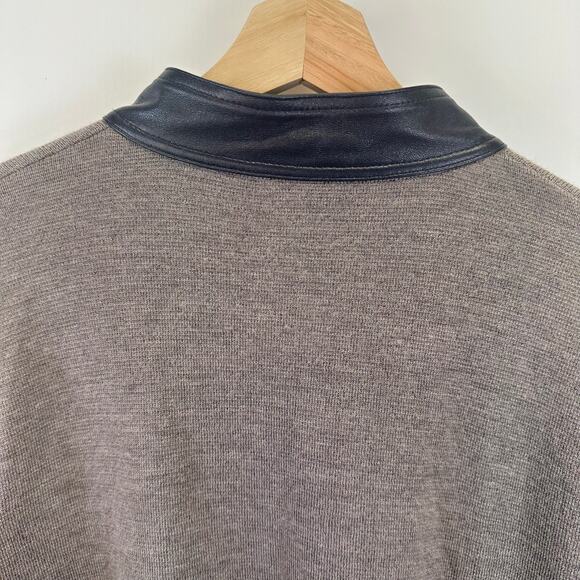 Doncaster Collection Wool And Leather Trim Open Cardigan Brown Sweater Womens XL - Picture 11 of 16